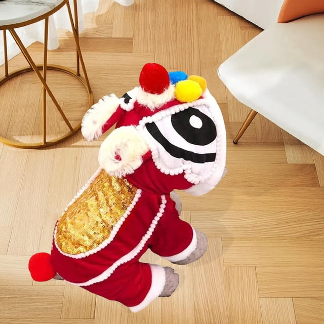 Disfraz para Perros Traje Chino Año Mascota Vestido León Danza Jumpsuit Primavera Tela Aterciopelada Adecuado para Celebraciones Paseos de SG
