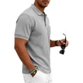 thumbnail image 5 of Waffle Texture Polo Shirts for Men Short Sleeve Button Placket Chest Pocket Casual Summer Golf Tee Lightweight Breathable Fit Light Gray L, 5 of 6