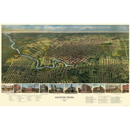 Historic Panoramic View - Houston Texas - Westyard 1891 - Vintage Wall Art