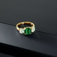 thumbnail image 3 of Gem Stone King 18K Yellow Gold Plated Silver Green Nano Emerald and Simulated White Opal 3 Stone Engagement Ring for Women (3.50 Cttw, Gemstone May Birthstone, Cushion 8MM, Size 8), 3 of 5