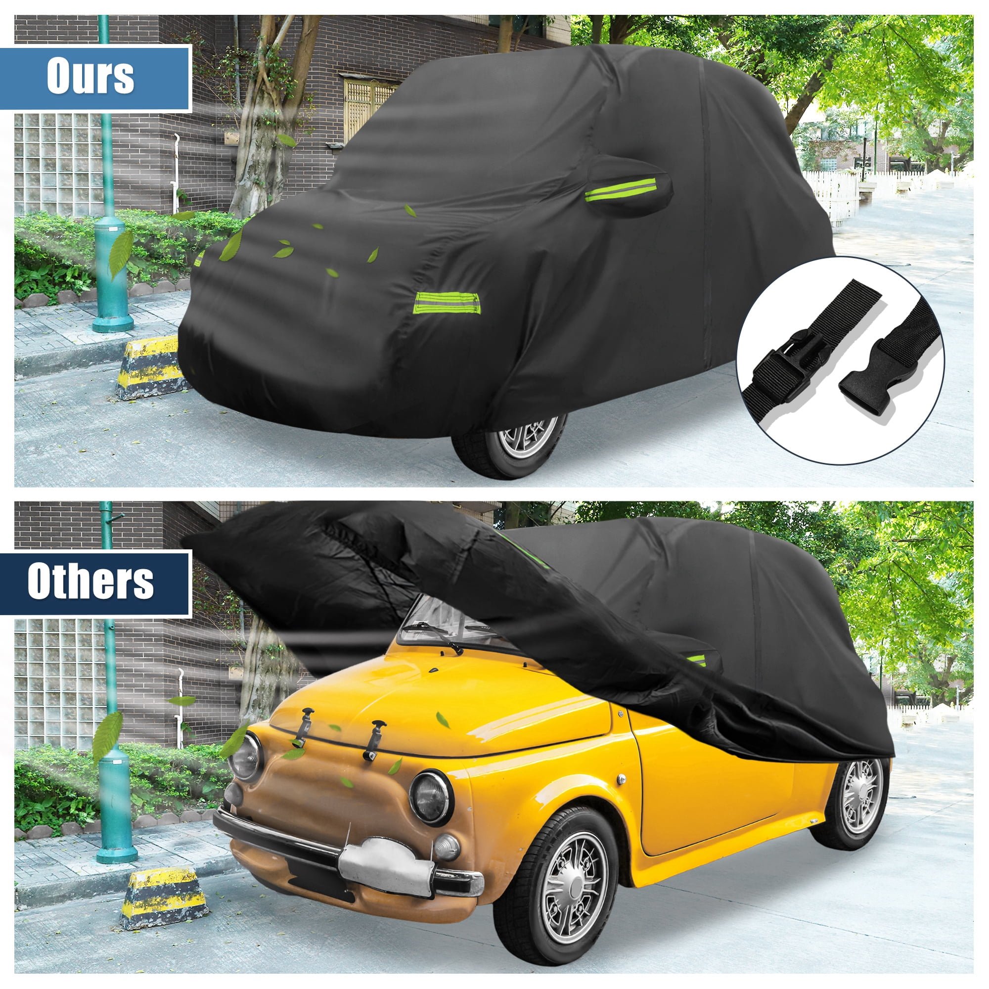 Unique Bargains Outdoor Full Car Cover All Weather Protection with Zipper Black Black 139.76"x64.17"x59.84"
