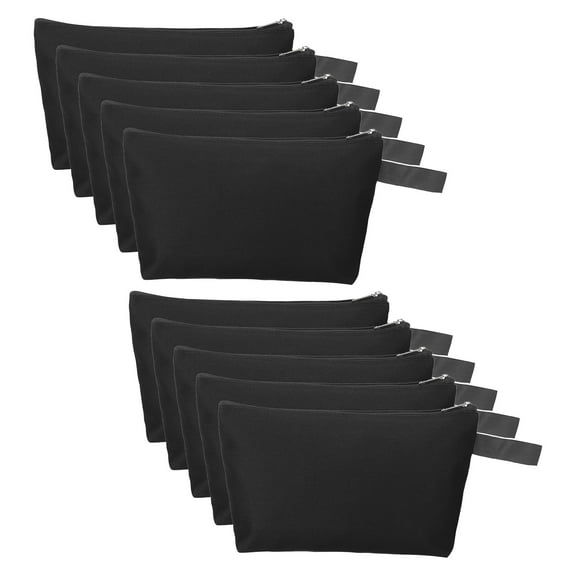 Uxcell 12.2 x 7.5" Canvas Makeup Bags with Strap, 10 Pack Pencil Cosmetic Zipper Bag Case Toiletry Pouch, Black
