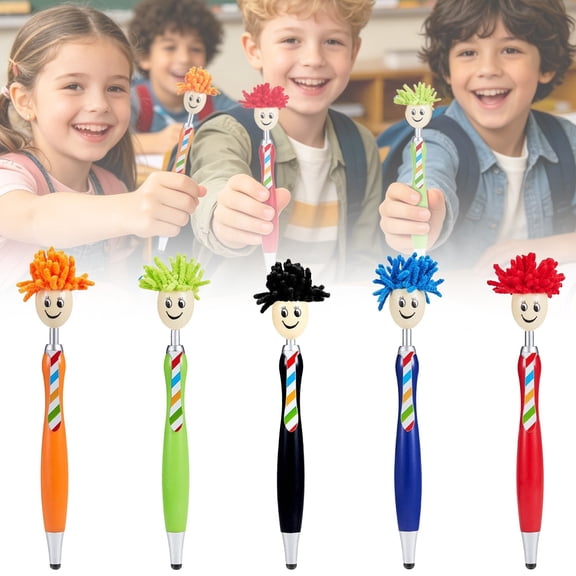 Funny Mophea Topper Pens, 1pcs Mop Head Ballpoint Pens, with Hair Writing Pen Portable Cute Cartoon Multi-function Signing Pen Decor Gift for Office Home