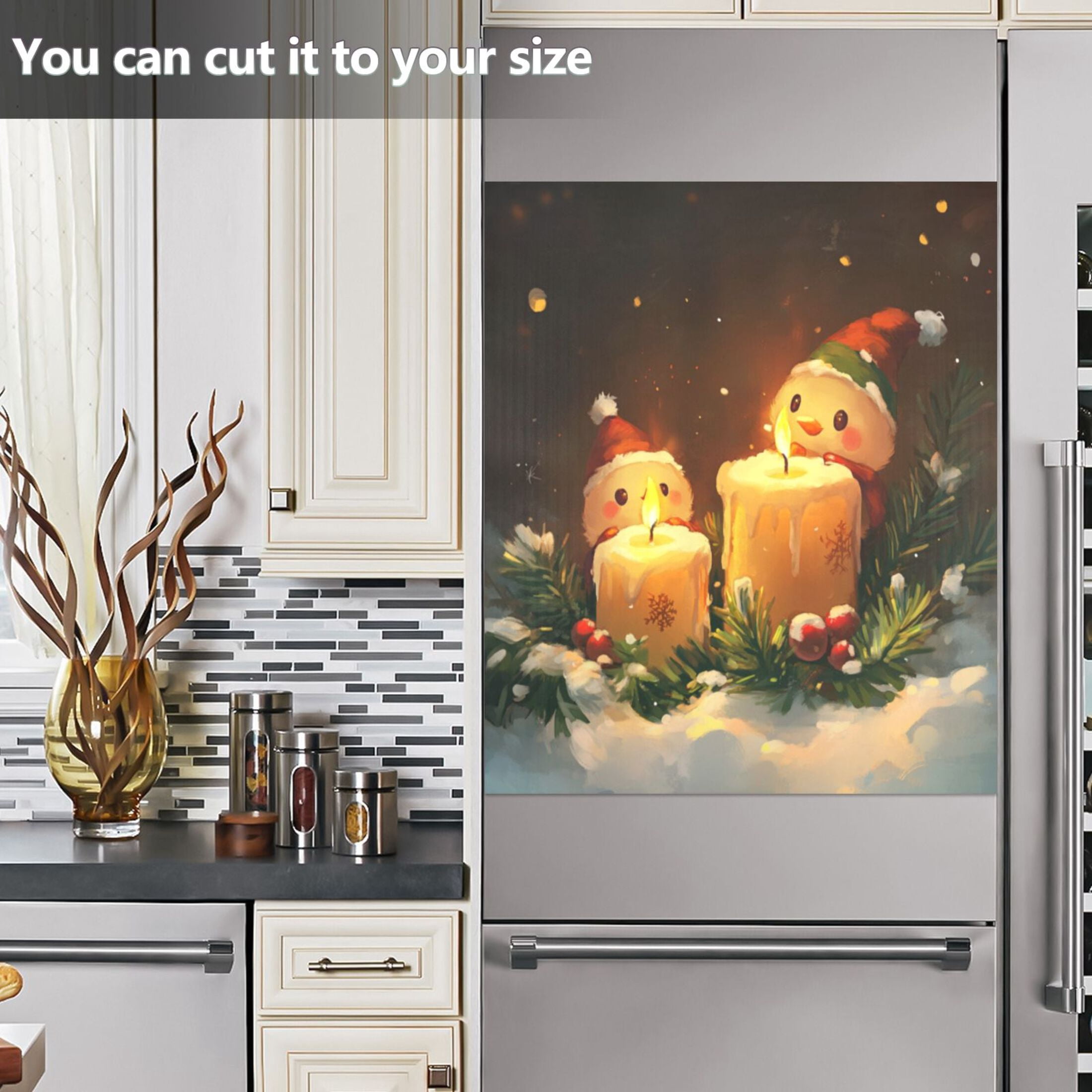 Dishwasher Magnetic Sticker 23x26 Inch Refrigerator Magnetic Sticker Washing Machine Magnetic Sticker Kitchen Panel Magnetic Sticker Home Decor Cute Snowman and Candle Picture