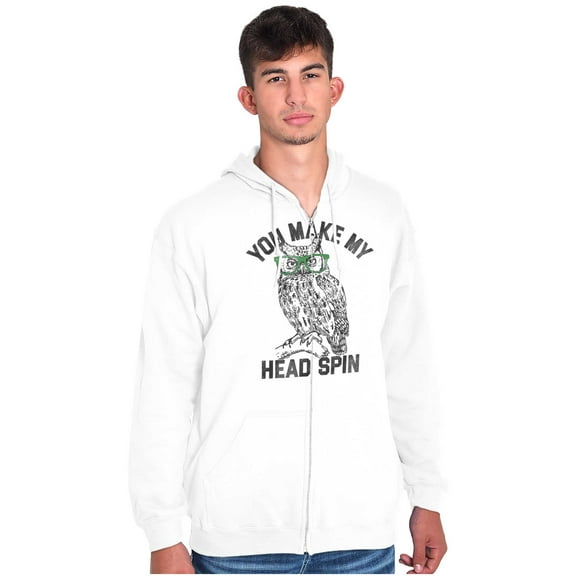 Make Head Spin Hipster Glasses Owl Unisex Fleece Graphic Zip Up Hoodie Brisco Brands 2X