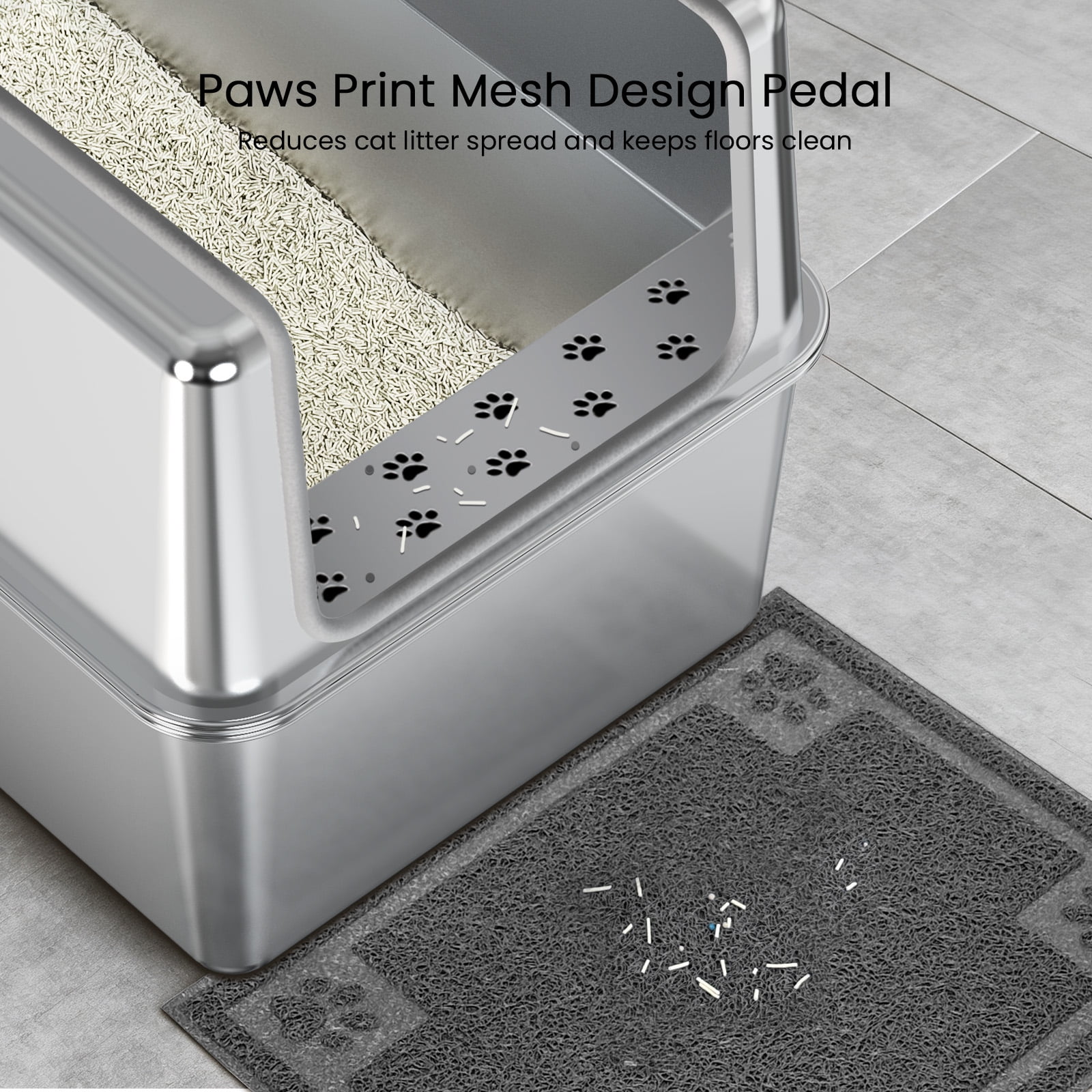 Ptlom Stainless Steel Litter Box with Lid Extra Large Cat Litter Box Metal Litter Pan 23.6" X 15.7" X 15.7"