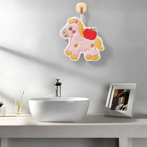 Uuiauoio Cartoon Cute Pony Hand Towel Home Kitchen Wipes Thickened Hanging Absorbent Towels for Bathroom Cartoon Home Decor