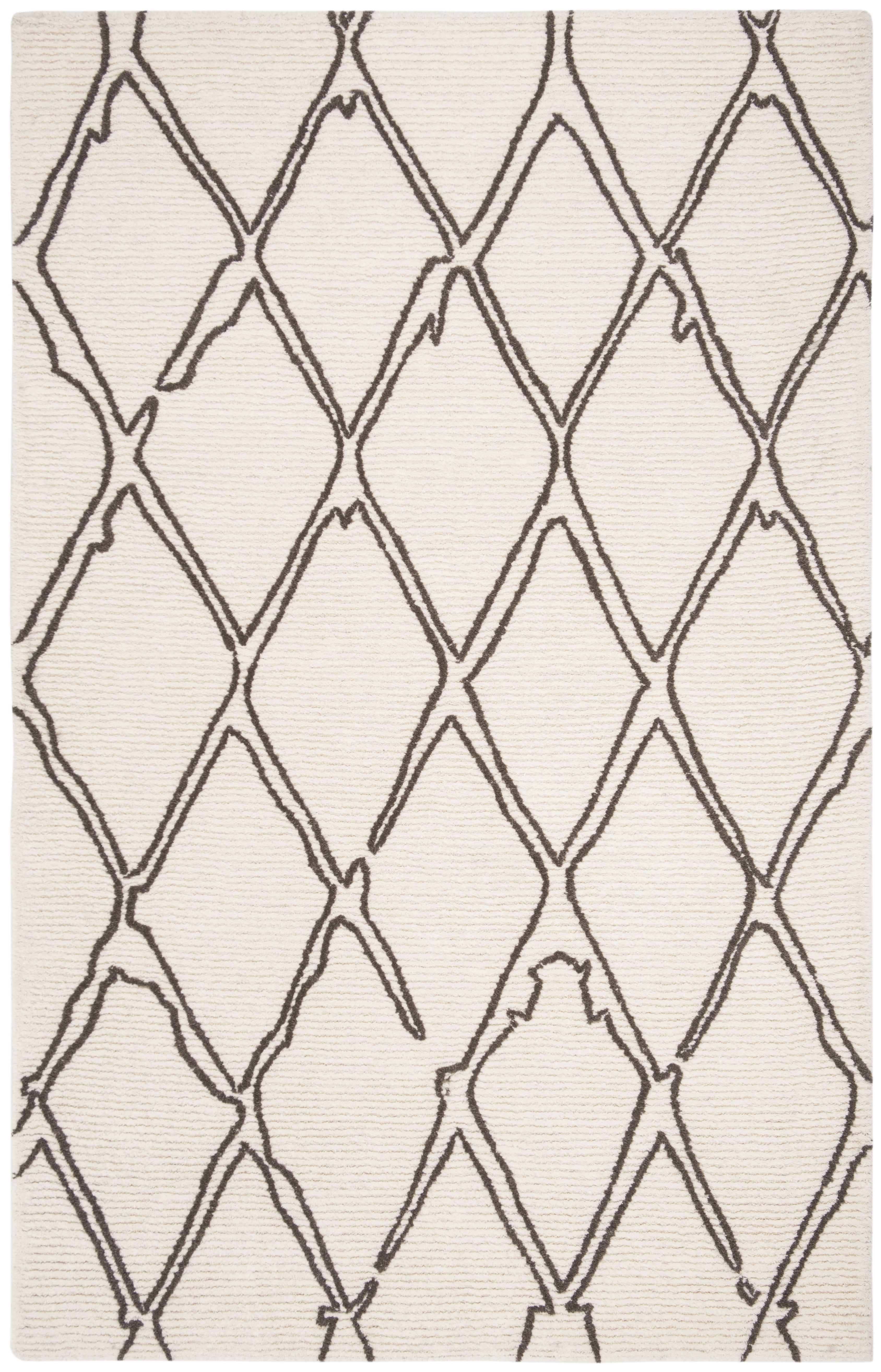 SAFAVIEH Casablanca Amilia Geometric Diamonds Wool Shag Area Rug, Ivory/Grey, 5' x 8'