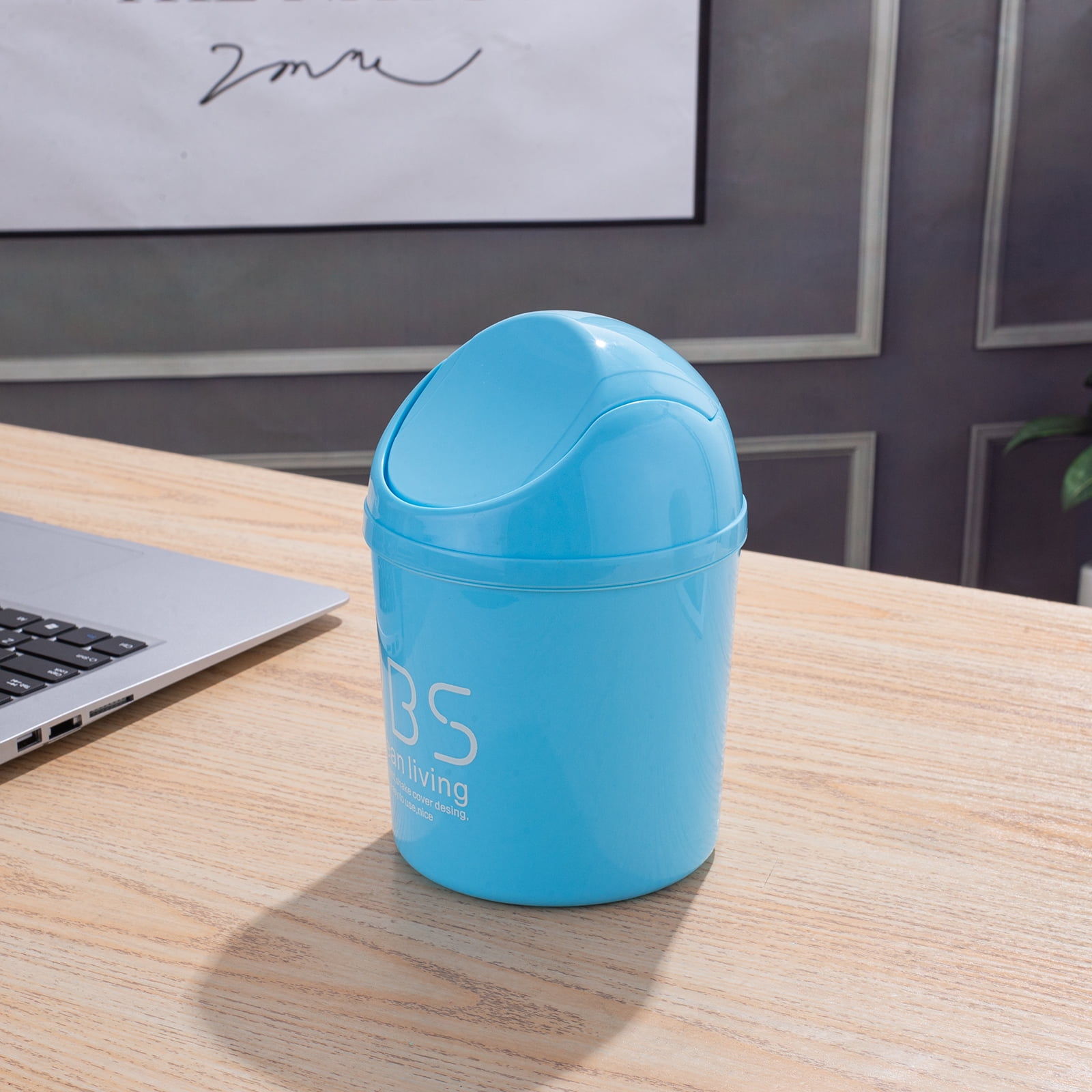 Plastic Mini Wastebasket Trash Can with Swing Lid , Tiny Desktop Waste