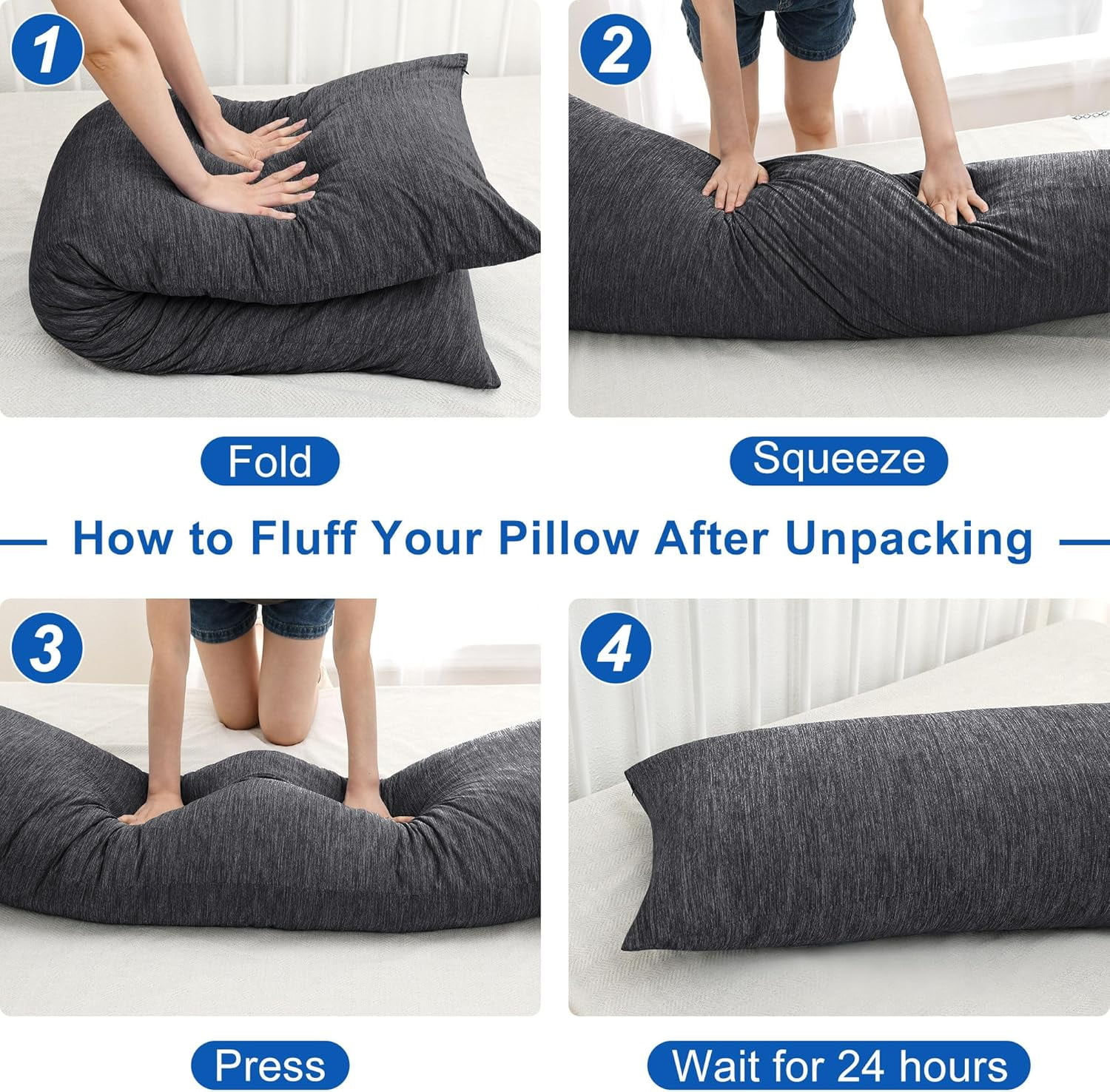 XWZO Cooling Body Pillow for Side Back and Stomach Sleepers - Shredded Memory Foam Bed Pillow with Removable & Adjustable Filling, Set of 1, 20 x 54 Inches, Grey