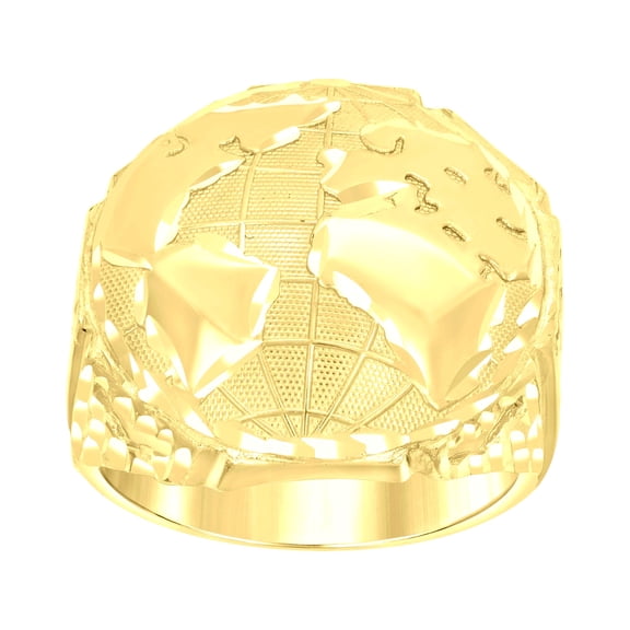 14k Yellow Gold Mens Globe Map Ring