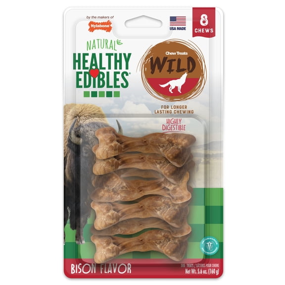 Nylabone Healthy Edibles Wild All-Natural Long Lasting Chew Treats Bison Small (8 Count)
