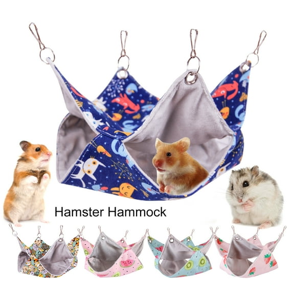Cheers.US Pet Cage Hammock Cartoon Print Double Layer Soft Large Space Comfortable Rest Pet Accessories Hamster Guinea Pig Rat Chinchilla Hanging Bunk Bed for Home