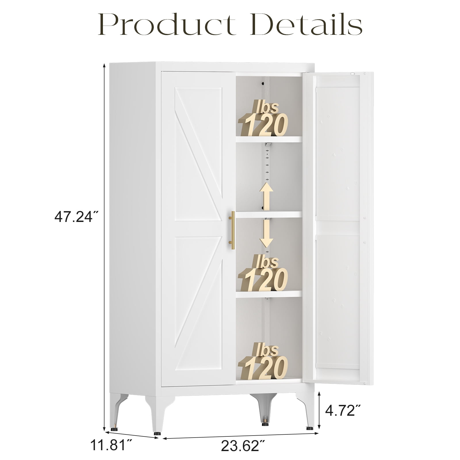 Adjustable 2 Doors Storage Cabinet, Kitchen Pantry Cabinet With Adjustable Shelves, Steel Cabinet Locker For Kitchen, Living Room, Dining Room and Office