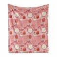 thumbnail image 1 of Cartoon Soft Flannel Fleece Throw Blanket, Teapots Cups with Polka Dots Patterns Cherries Cakes Tea Coffee Pattern, Cozy Plush for Indoor and Outdoor Use, 70" x 90", Pink Orange and Red, by Ambesonne, 1 of 6