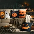 thumbnail image 4 of Halloween Pillow Covers Set of 4 18x18 Linens Cotton Witches Striped Grimace Ghost Black Orange Pumpkin Trick or Treat Cute Decor Outdoor Farmhouse Cushion Accents Holiday Case Sofa Couch, 4 of 5