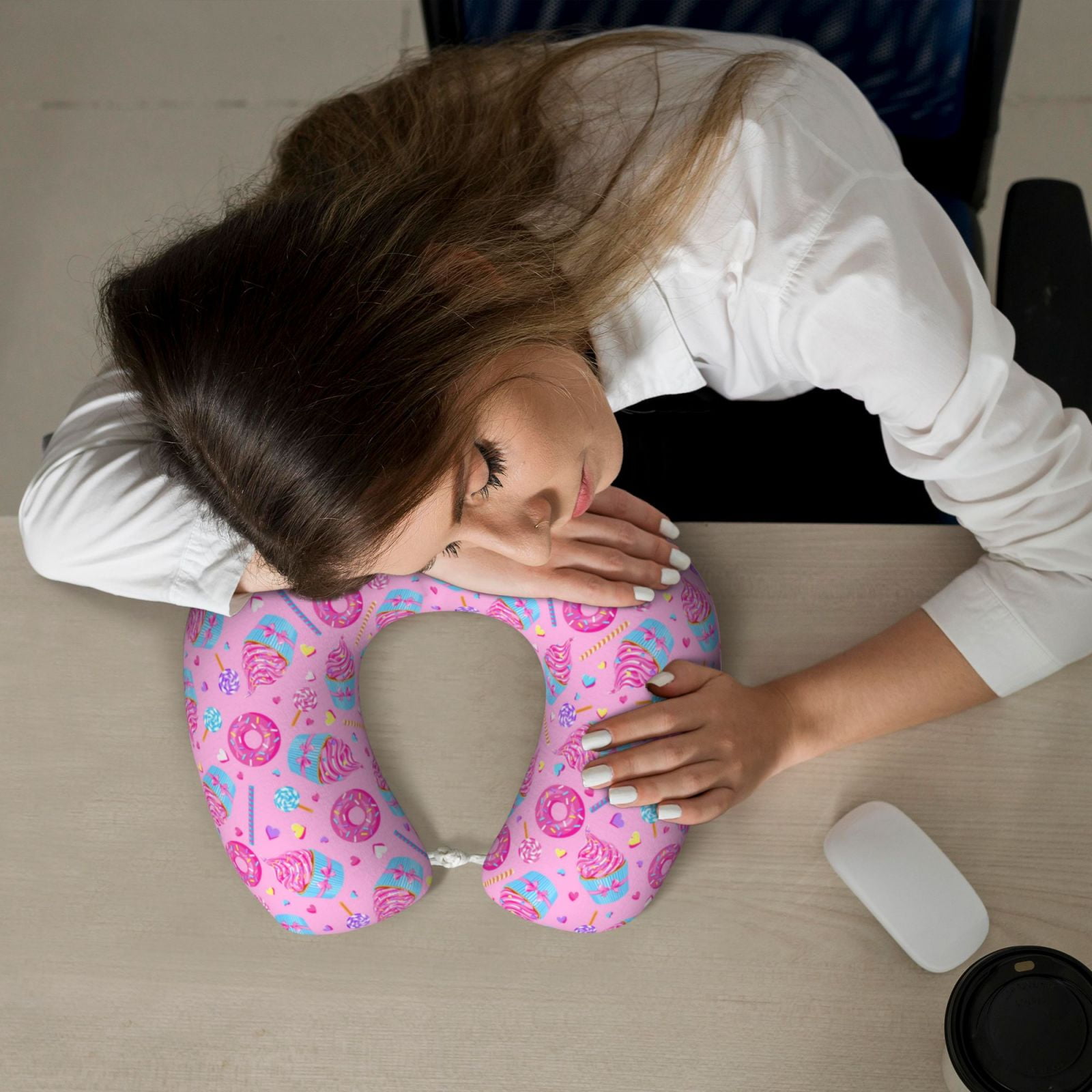 Xecao Donuts Print Memory Foam Cervical Neck Pillow Versatile U-Shaped Pillows for Home,Office,Camping,Travelling,Soft Washable Cover