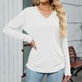 thumbnail image 6 of MIXUE Boho Tops For Women Autumn Winter Solid Color V Neck Long Sleeve Casual Basic Soft Pullover Shirts For Women T-shirts Outwear,White,M, 6 of 7