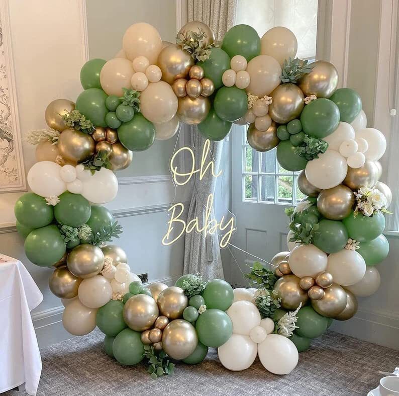 MMTX Sage Green Theme Balloon Party Supplies, Olive Green Apricot White