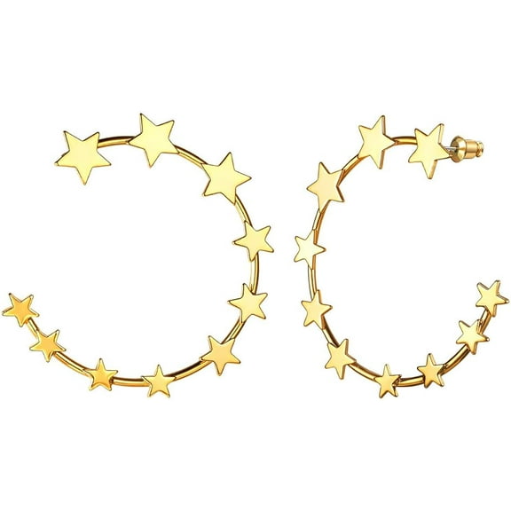 [Clearance] Womens Gold Earrings Star Shape Half-Circle Boho Jewelry Gold Plated Statement Geometric Hoop Earrings Gift on Clearance