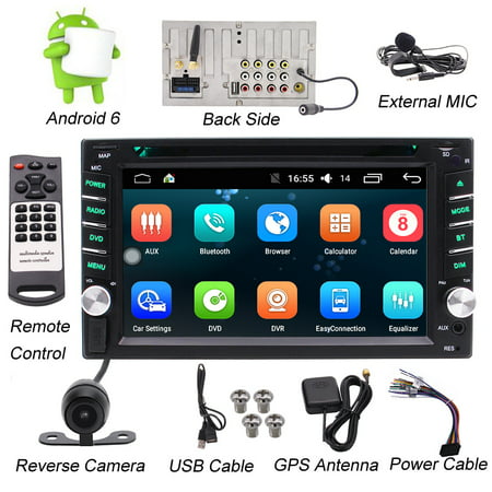 Double DIN Android Stereo Receiver In Dash Car Head Unit DVD Player & Rearview Backup Camera, 6.2