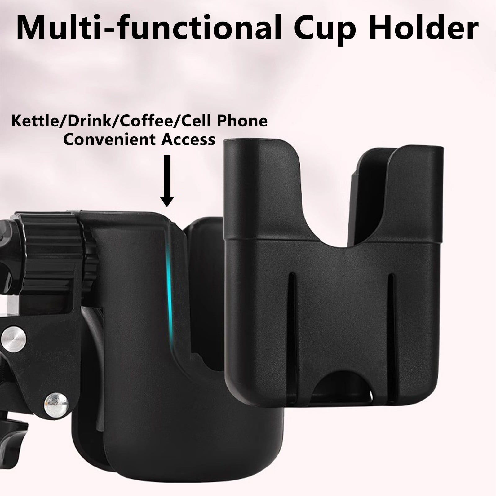 Yoziaaoa 5 pcs Bike Cup Holder for Walker, Stroller Cup Holder Attachment with Phone Holder, Wheelchair/Stroller Accessories for Rollator, Bike, Scooter, Travel Essential