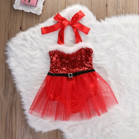 Newborn Baby Girl Rompers Santa Claus Jumpsuit Dress Christmas Outfits Costume