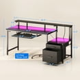 thumbnail image 3 of 55 Inch Reversible Gaming Desk with Power Outlets and LED Light, Office Desk with File Cabinet & Drawer, Computer Desk with Keyboard Tray and Full Monitor Riser and PC Stand, Study Table, Black, 3 of 9