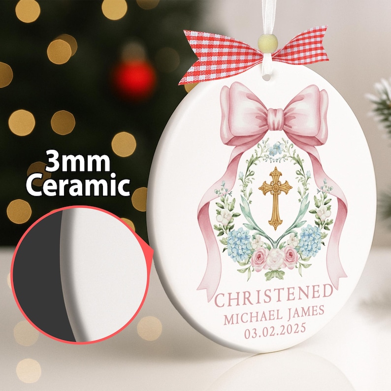 Personalized Baptism Ornament – Christening Keepsake Gift for Baby Boys or Girls, Religious Cross Decoration & Baptism Gift 2025