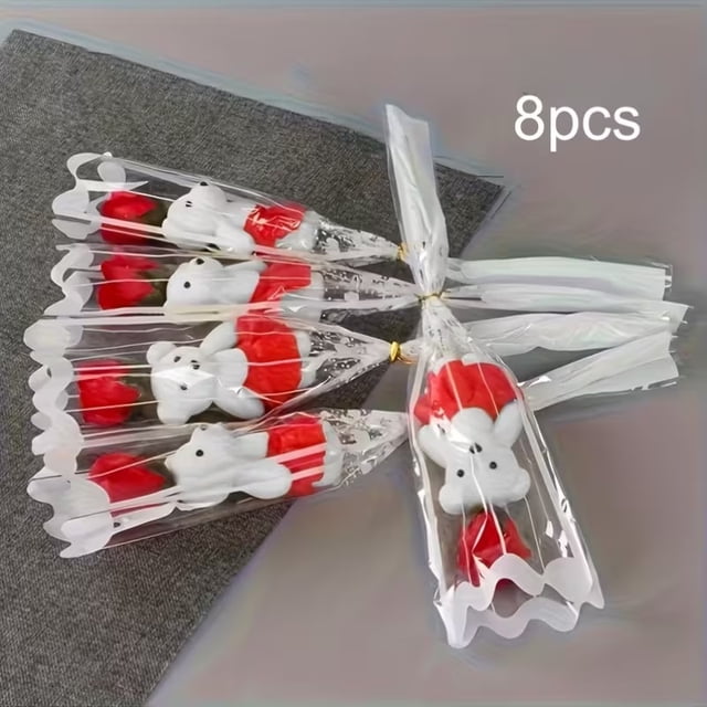 Juego de 8 románticos ramos de rosas artificiales con osito de peluche | Rosas brillantes, ideales for San Valentín, Bodas, Cumpleaños, Decoración del hogar y Navidad.