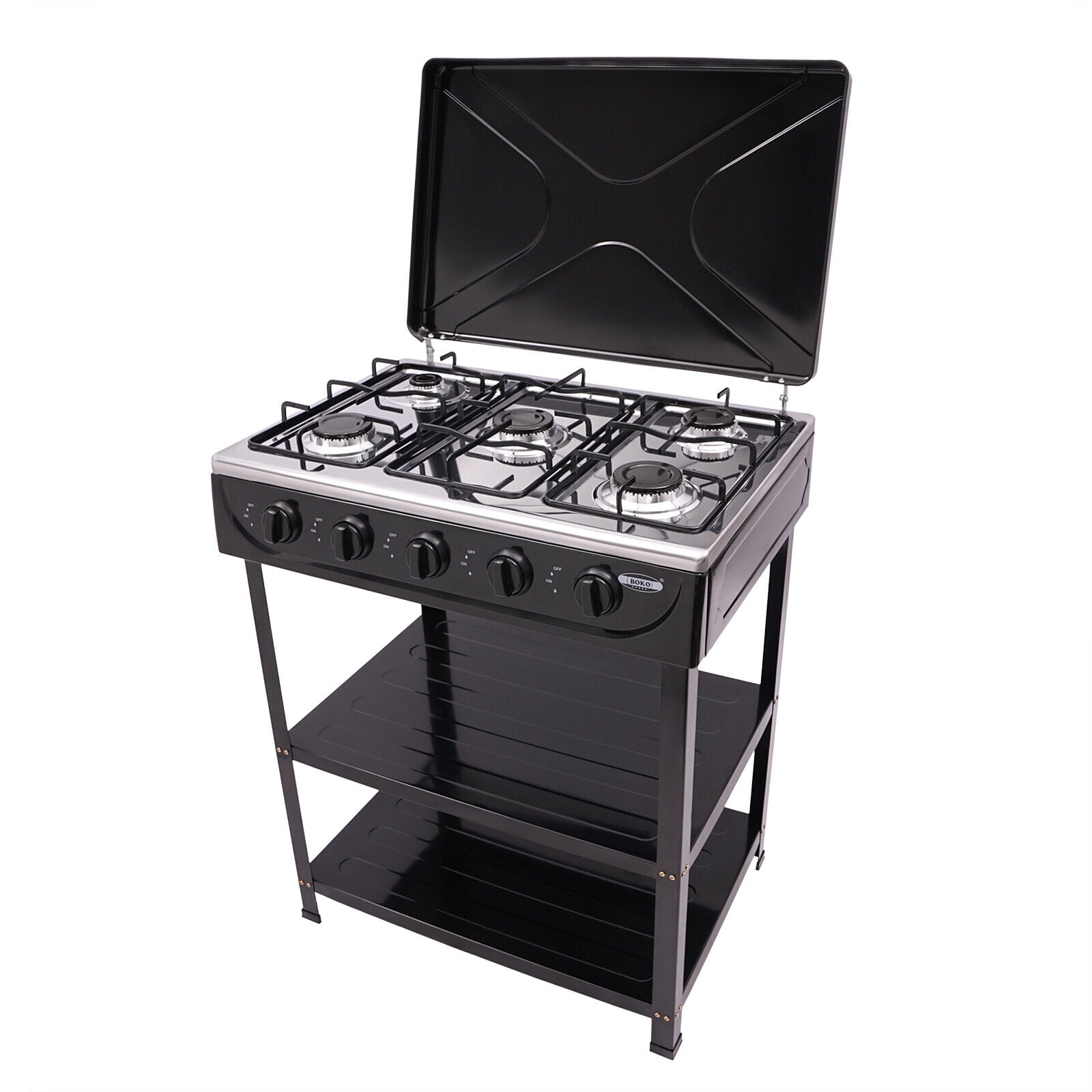 Natural Gas Stove with 5 Burners, Black Natural Gas Stove, Portable Natural Gas Stove For Stir-frying, Cooking Pasta, Boiling Soup
