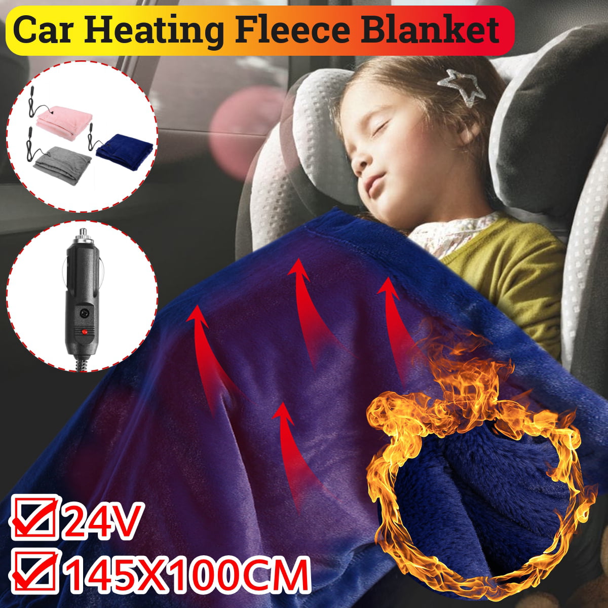 12V Heated Car Van Travel Electric Blanket Warm Fleece Cuddle Rug Machine Washable 150X100cm 