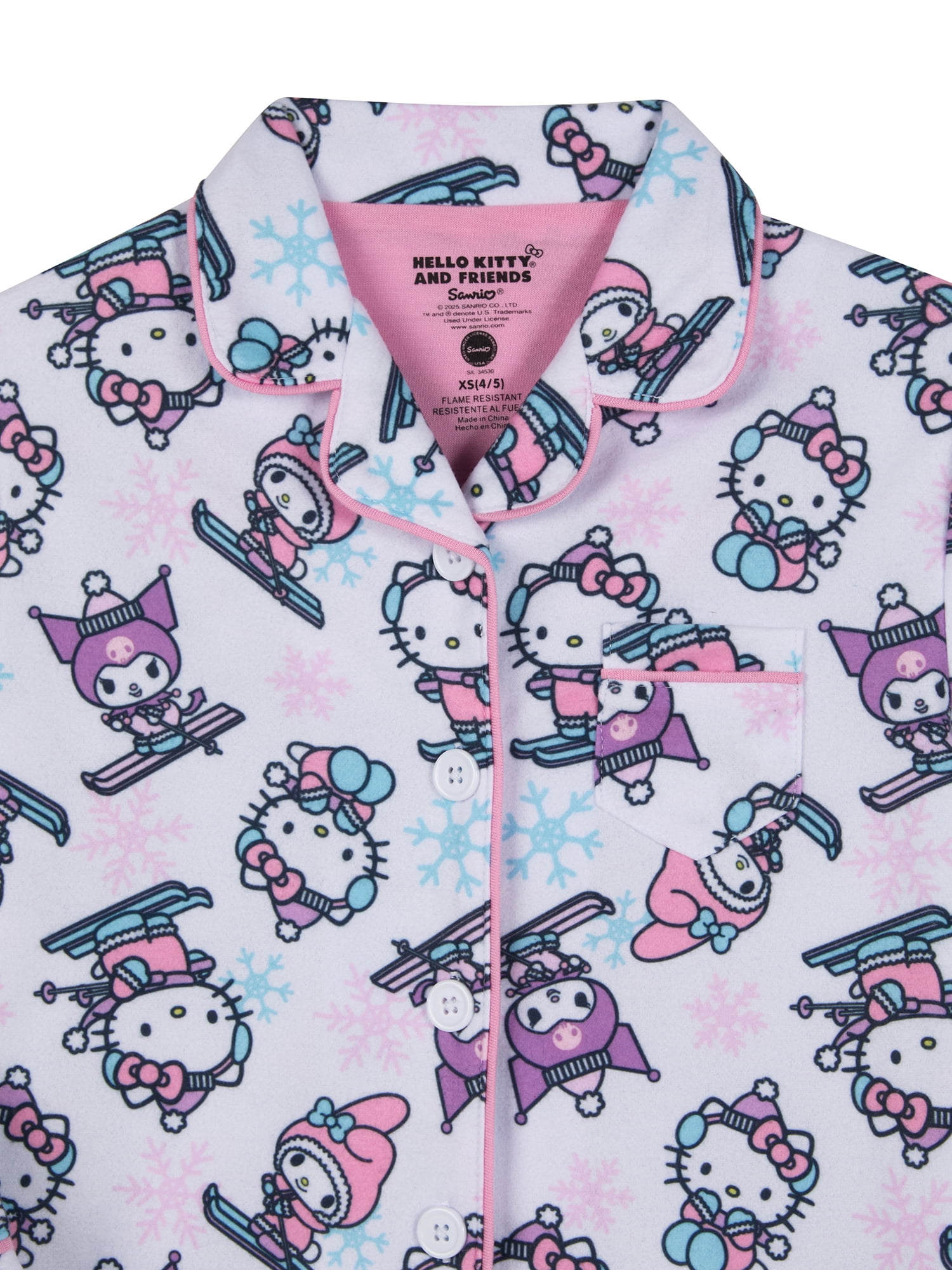 Hello Kitty Girls Notch Collar Top and Sleep Pants Pajama Set, 2-Piece, Sizes 4-16