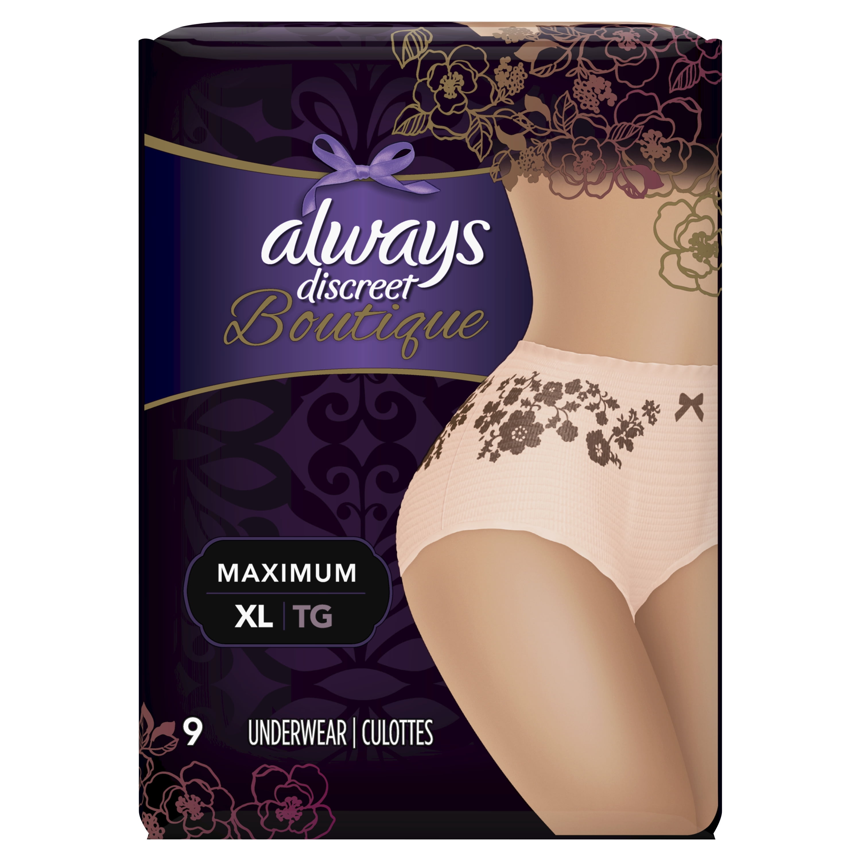 Always Discreet Boutique Max Incontinence Underwear, Peach, XL, 9 ct