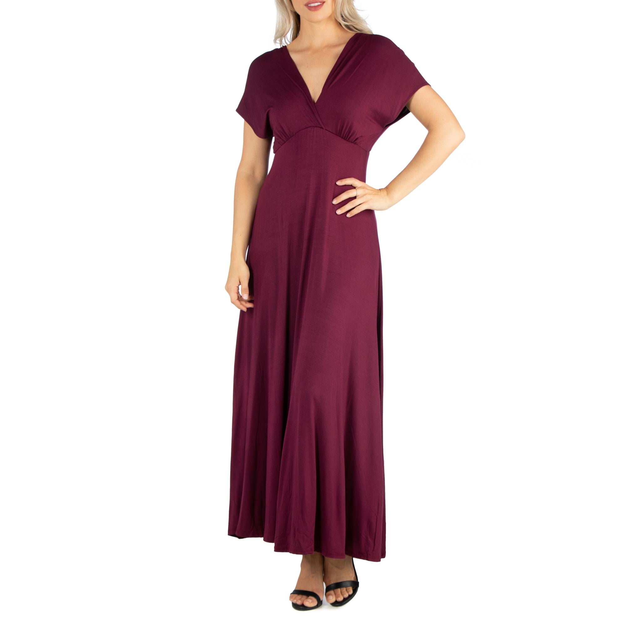 24/7 Comfort Apparel - 24seven Comfort Apparel Womens Cap Sleeve V Neck Maxi Dress, R011624 