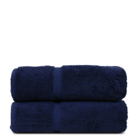 Luxury Hotel & Spa Towel Turkish Cotton Bath Towels - Navy Blue - Dobby Border - Set of