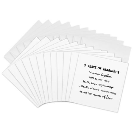 3drose 3 Years of Marriage 3rd Wedding Anniversary in Months Days Hours 12 Greeting Cards with Envelopes