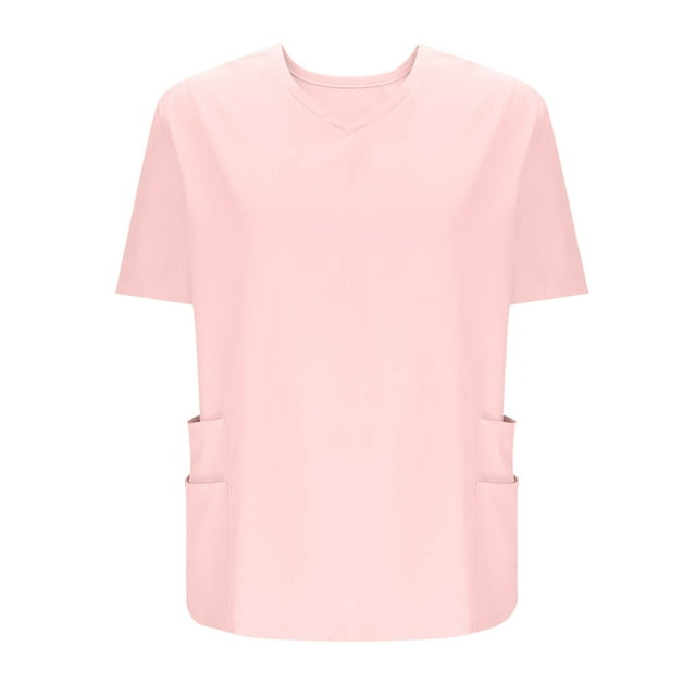 Hauts de Sarrau pour Femmes Extensibles Couleur Unie T-Shirt Blouse Tee avec Poches Hauts d'Été pour Dames Travail L