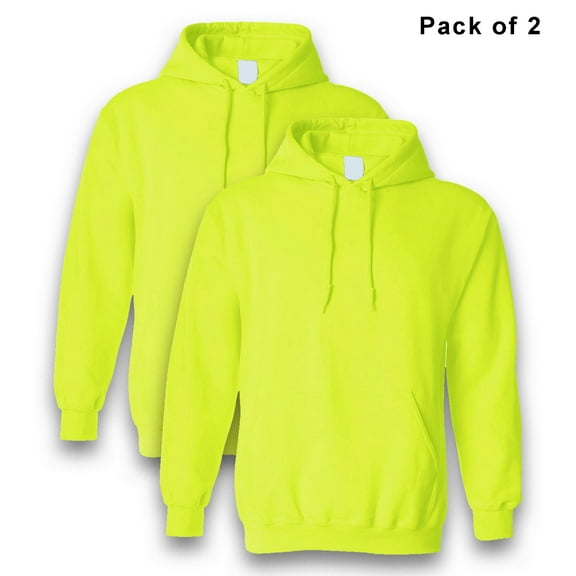 Gildan Men’s Hi Vis Safety Green Hooded Sweatshirt with Pocket, Heavy Blend Fleece Hoodie 2-Pack S