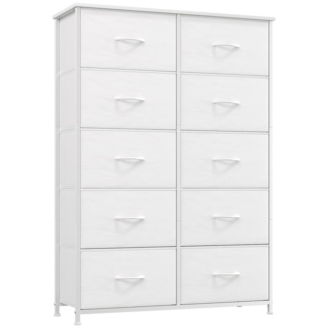Somdot White Tall 5-Tier 10 Removable Fabric Drawers Dresser for Living Room Bedroom