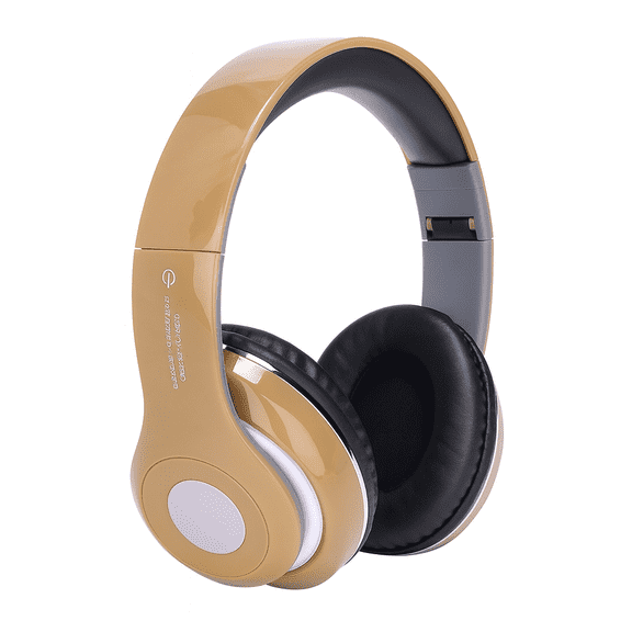Bluetooth Rechargeable Over Ear Headset Foldable Wireless Wired Headphones with Memory Card Slot Built-In FM Tuner Microphone Audio Cable for Phone TV Computer MP3 Player - Gold