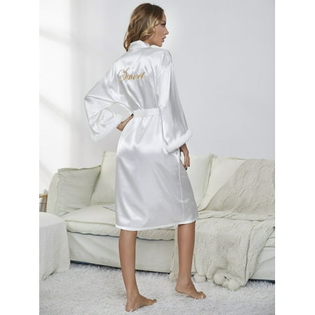 

Women s Letter Embroidery Belted Satin Robe 2022 A053W