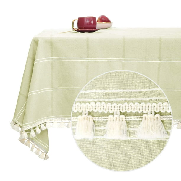 Deconovo Decorations Tablecloths Oblong Poly-Cotton Blend Tassel Waterproof Fade Resistant Table Cover for Outdoor Picnic, 54x108 Inch, Green