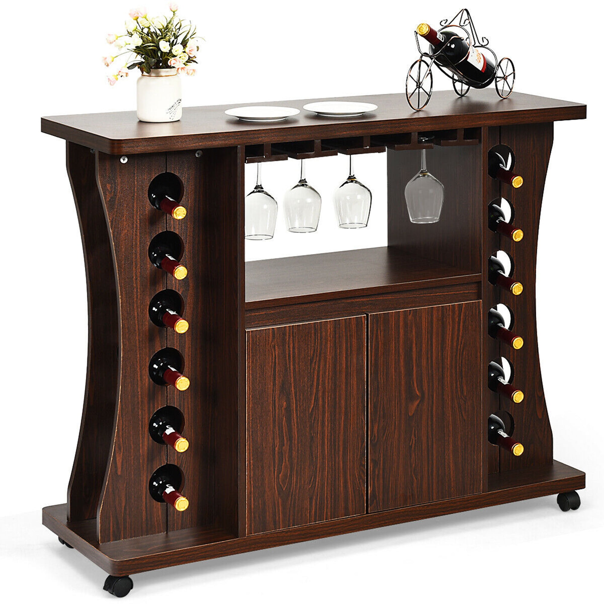 which can accommodate Large Capacity Bottles 12 bar Sideboard with Wine Rack Restaurant for Living Storage,White 