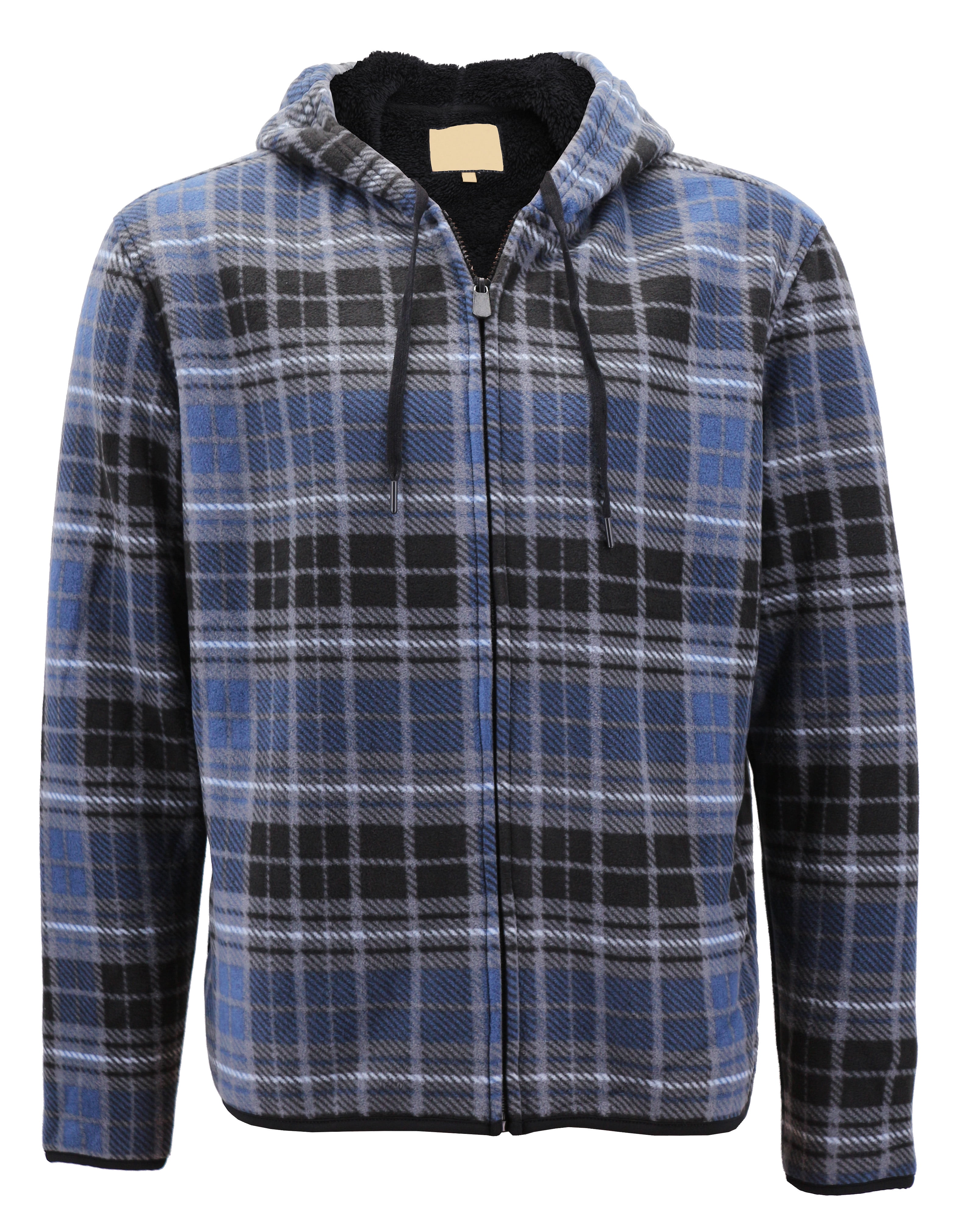 Raw Flannel Men’s Fleece Zip Up Hooded Sweatshirt Plaid Soft Sherpa