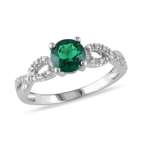 AMOUR 1/10 CT TW Diamond and Created Emerald Engagement Ring In 10K White Gold