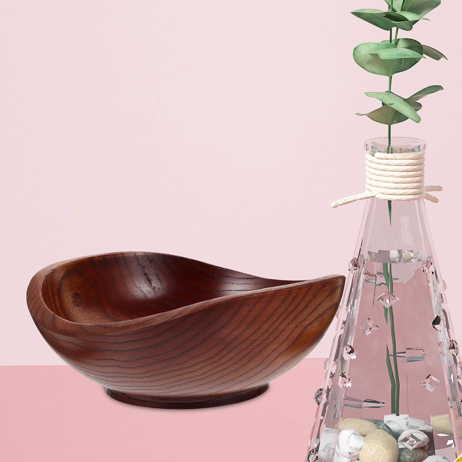 TOYMYTOY Wood Salad Bowl Brown Wooden Fruit Serving Bowl for Restaurants Bars and Home Use