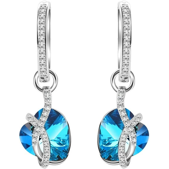 AOBOCO Birthday Gifts for Women, Heart Earrings Sterling Silver Hoop Earrings with Crystals from Austria, Hypoallergenic Earrings, Jewelry Gifts for Women