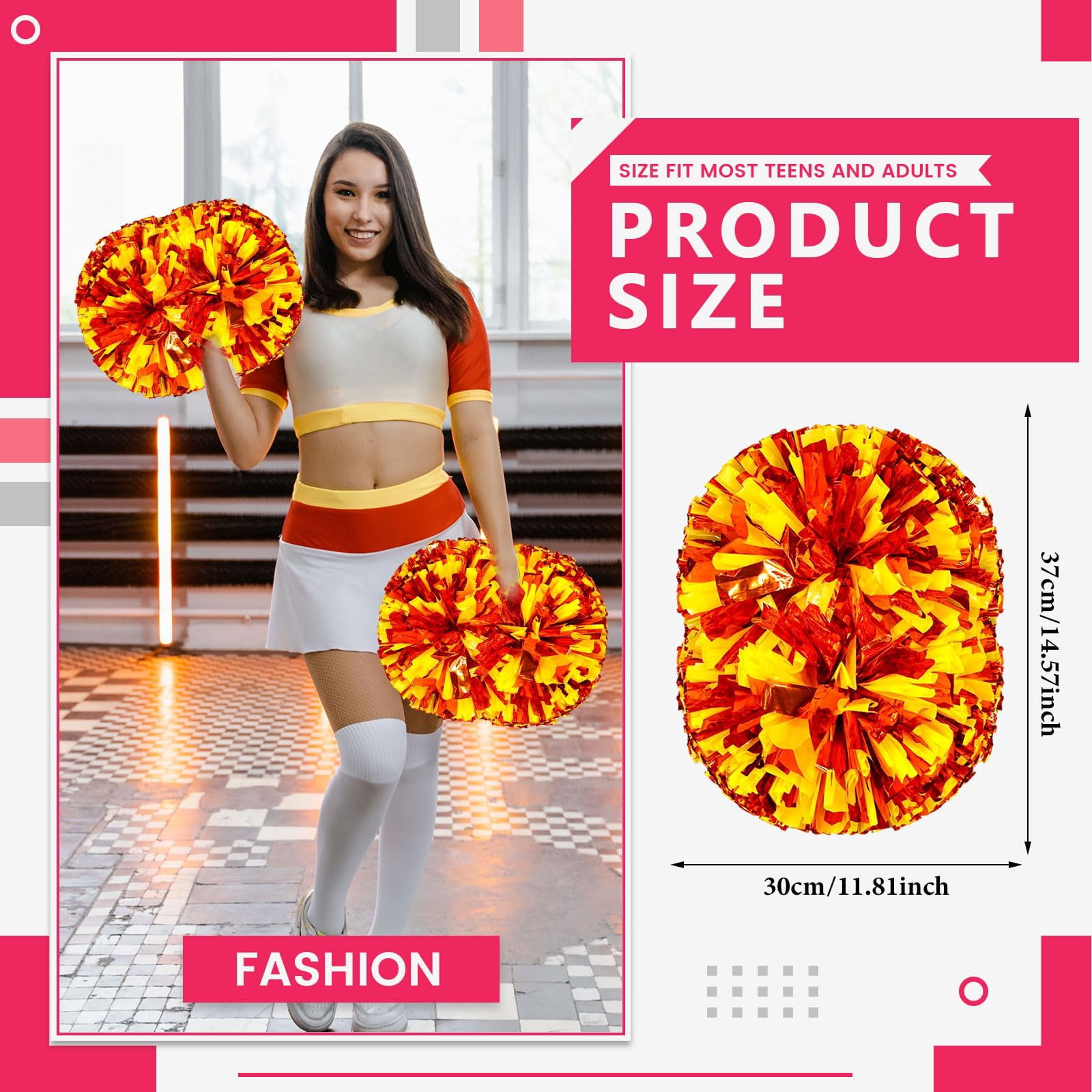 24 Pcs Cheerleading poms,14.57inch pom poms Cheerleading with Handle Style Cheer Pom Pomsfor Dance, Matches, Team Spirit Sports