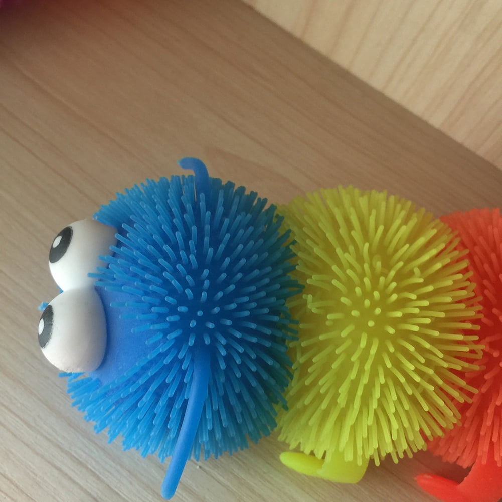 owhelmlqff-Sensory Fidget Toys Set Glowing Hair Puffer Caterpillar Soft Anti-Stress Kids Squeeze Toy Random Color 3 Section
